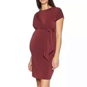 Motherhood Maternity Side-Tie Dress in Burgandy- M